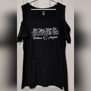 just be Women's Size 3x Black Cold-Shoulder Route 66 Graphic Tank Top